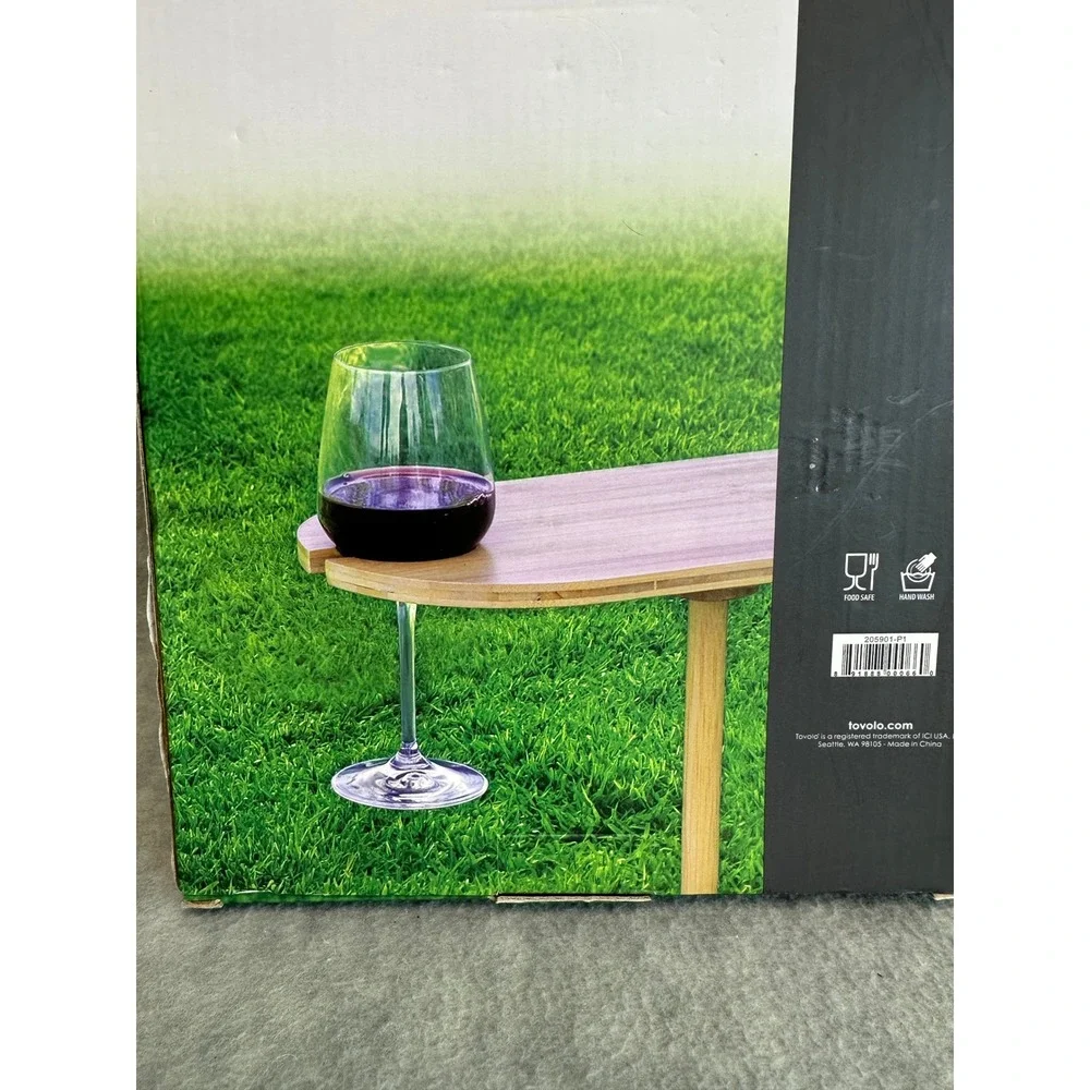 Tovolo Bamboo Wine Table Picnic Outdoor Foldable Wine Glass Holder Cutting Board